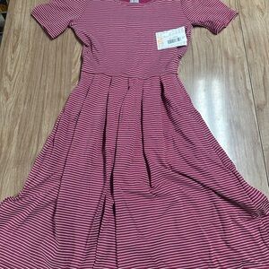 LuLaRoe Pink Striped Casual Dress